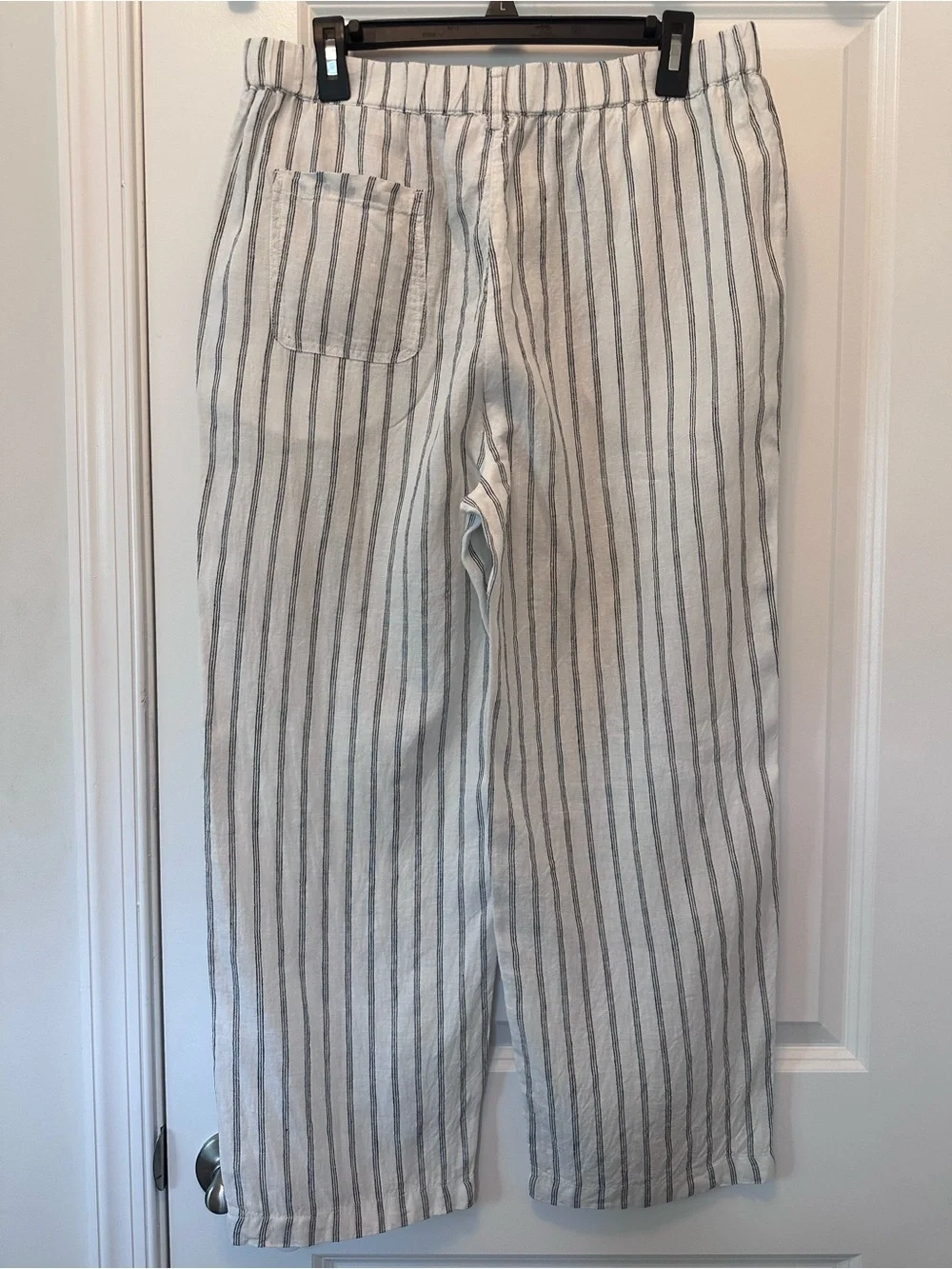 Quince 100% European Linen Pants Oatmeal Black Stripe Quiet Luxury Size Large
